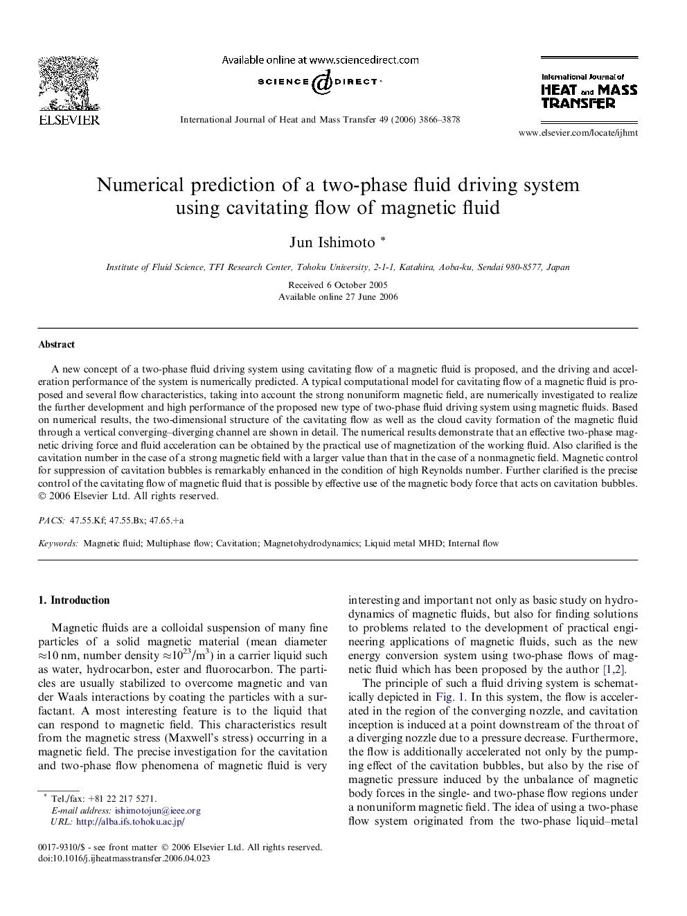 Numerical prediction of a two-phase fluid driving system using cavitating flow of magnetic fluid