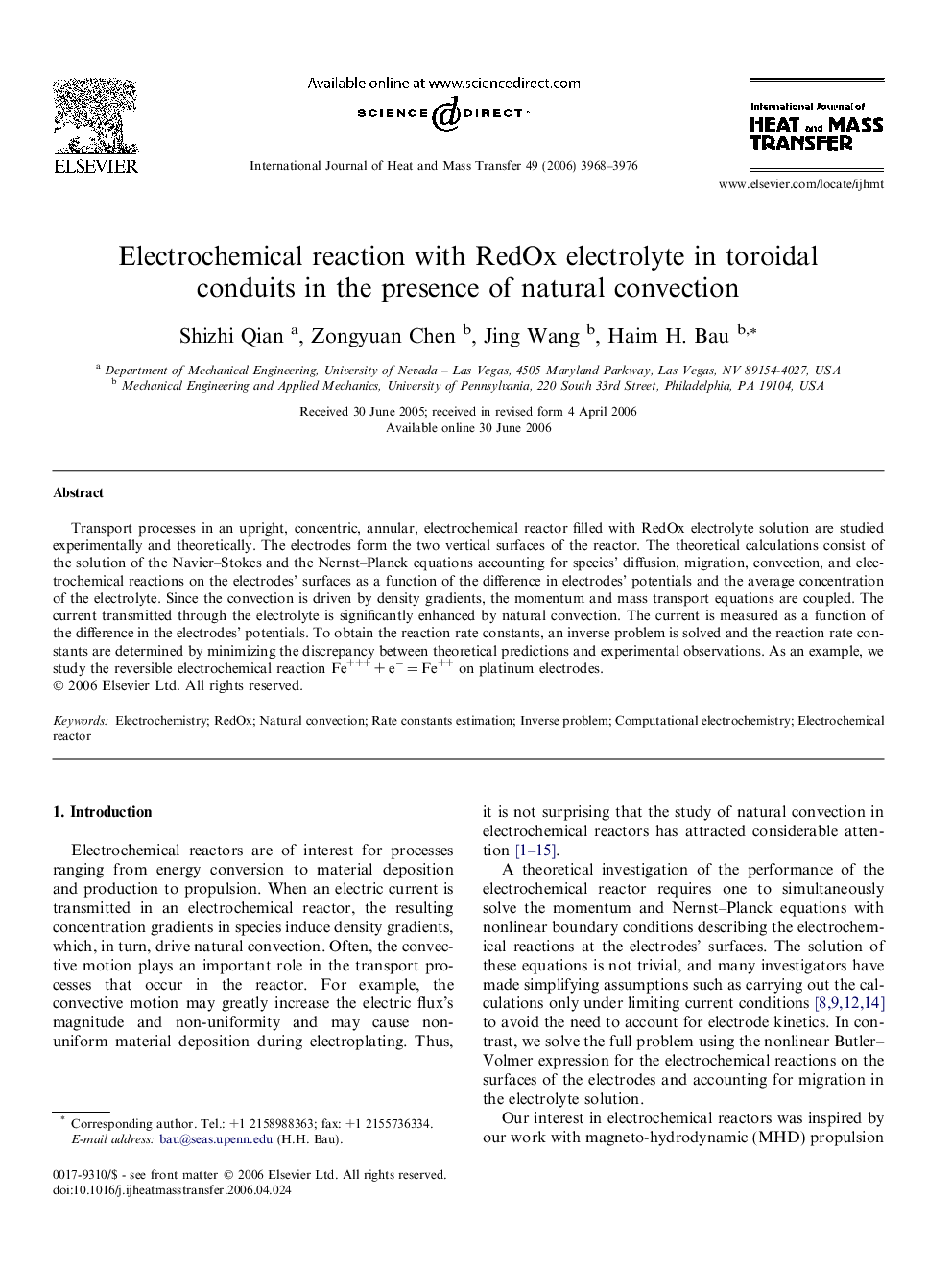 Electrochemical reaction with RedOx electrolyte in toroidal conduits in the presence of natural convection