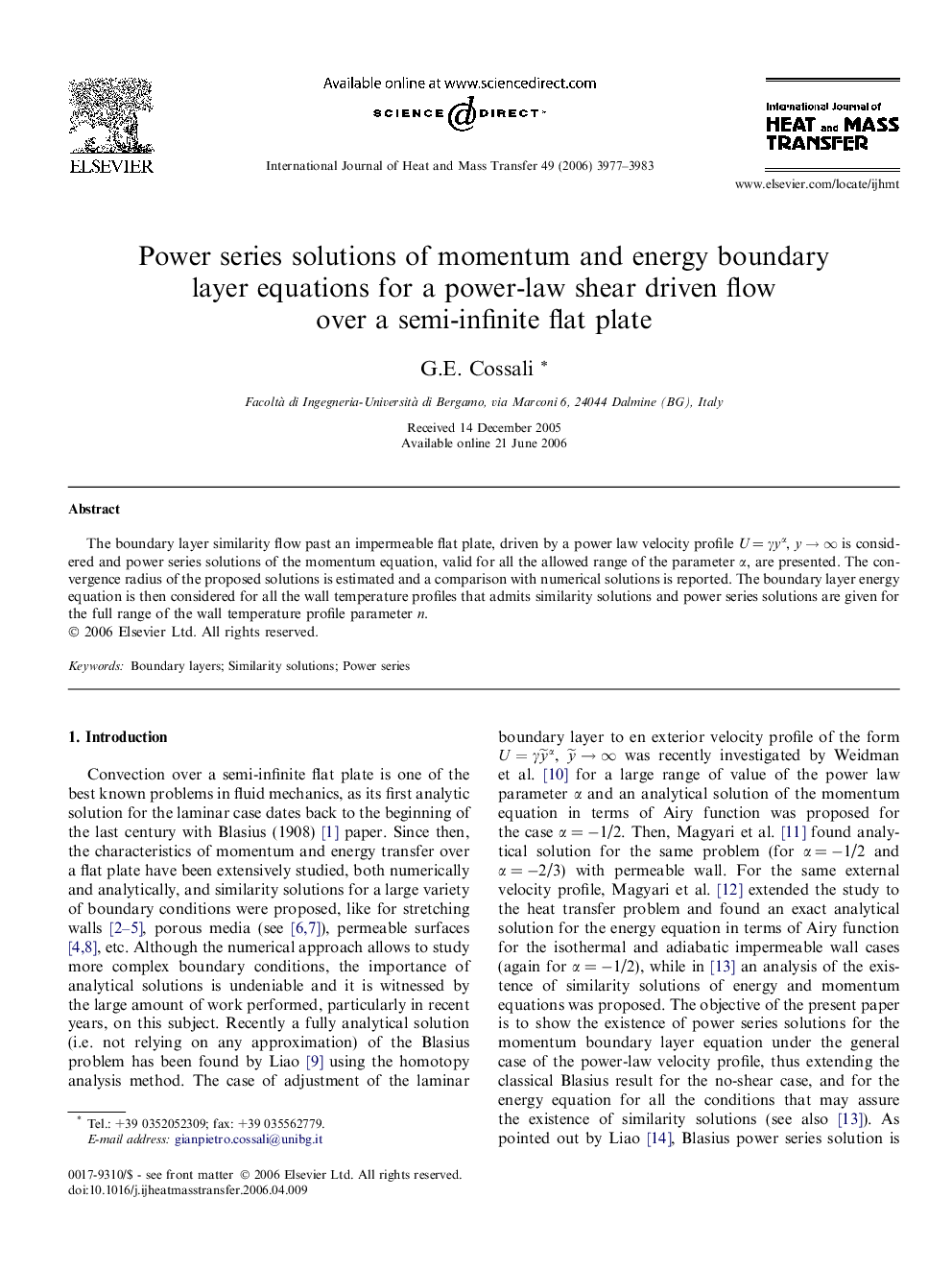 Power series solutions of momentum and energy boundary layer equations for a power-law shear driven flow over a semi-infinite flat plate