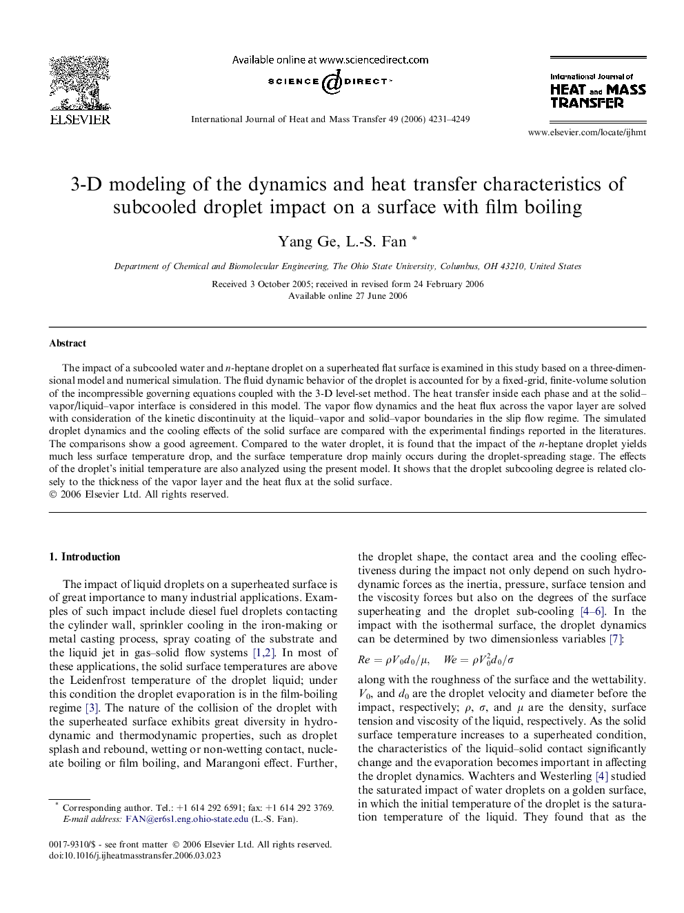 3-D modeling of the dynamics and heat transfer characteristics of subcooled droplet impact on a surface with film boiling