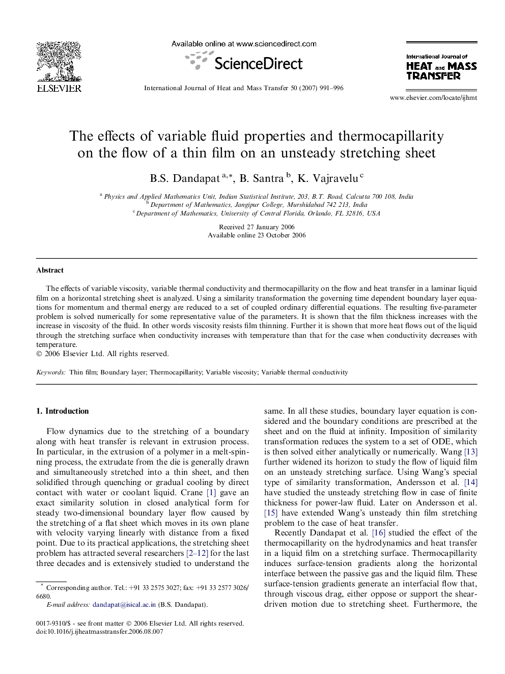 The effects of variable fluid properties and thermocapillarity on the flow of a thin film on an unsteady stretching sheet