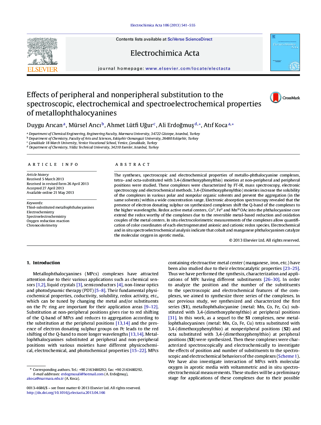 Effects of peripheral and nonperipheral substitution to the spectroscopic, electrochemical and spectroelectrochemical properties of metallophthalocyanines