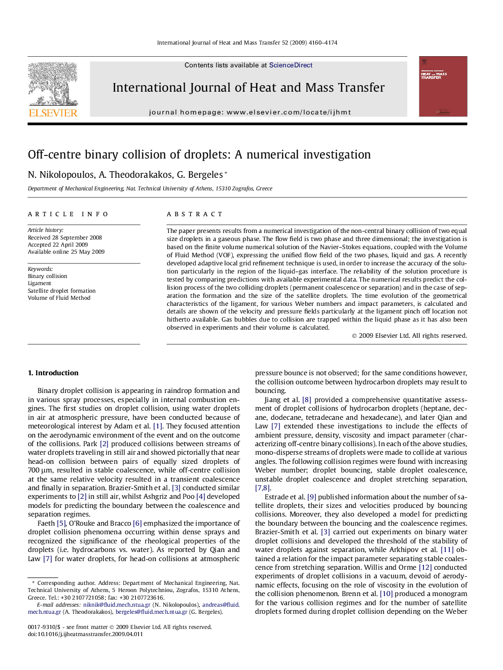 Off-centre binary collision of droplets: A numerical investigation