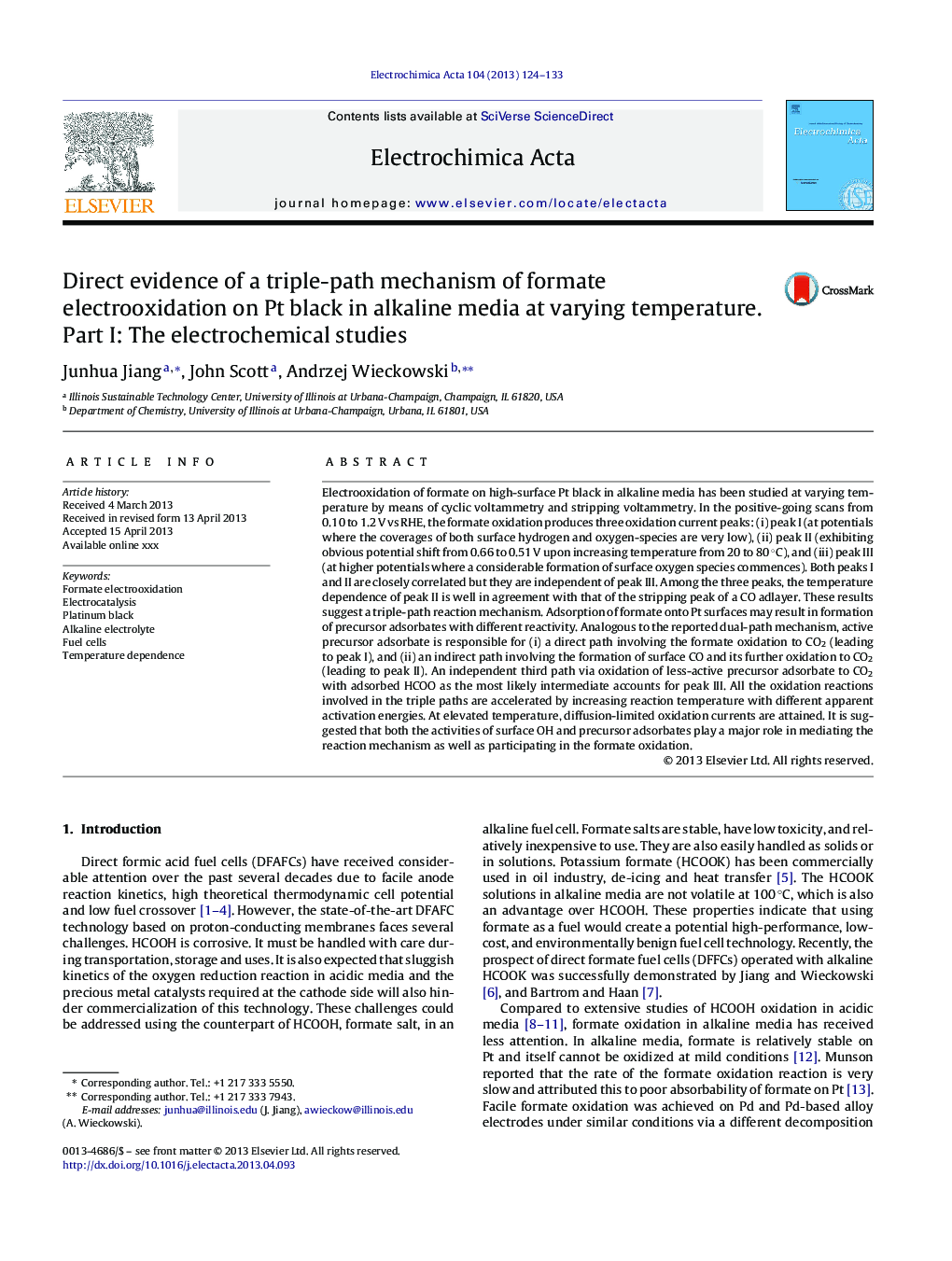 Direct evidence of a triple-path mechanism of formate electrooxidation on Pt black in alkaline media at varying temperature. Part I: The electrochemical studies