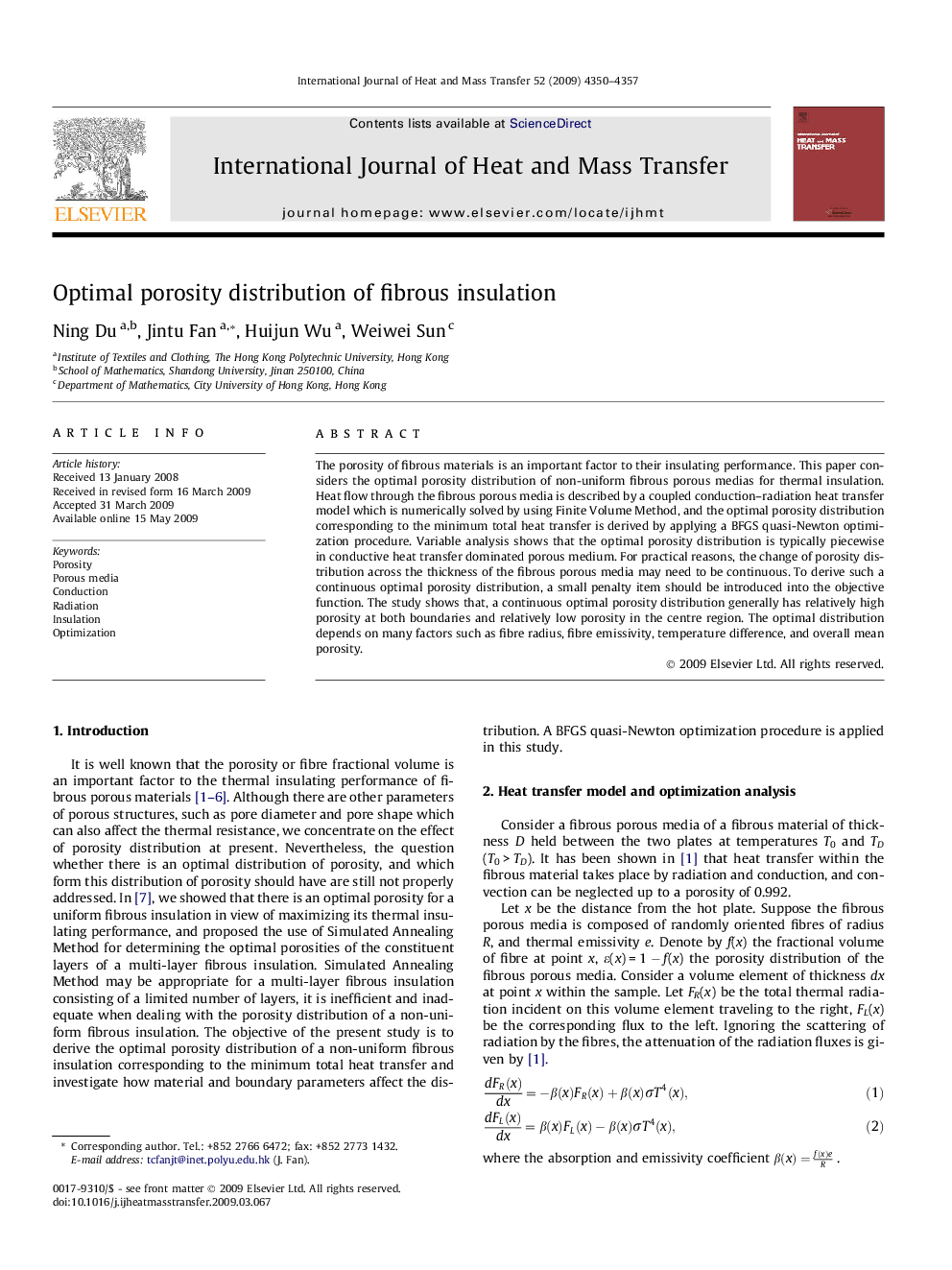 Optimal porosity distribution of fibrous insulation