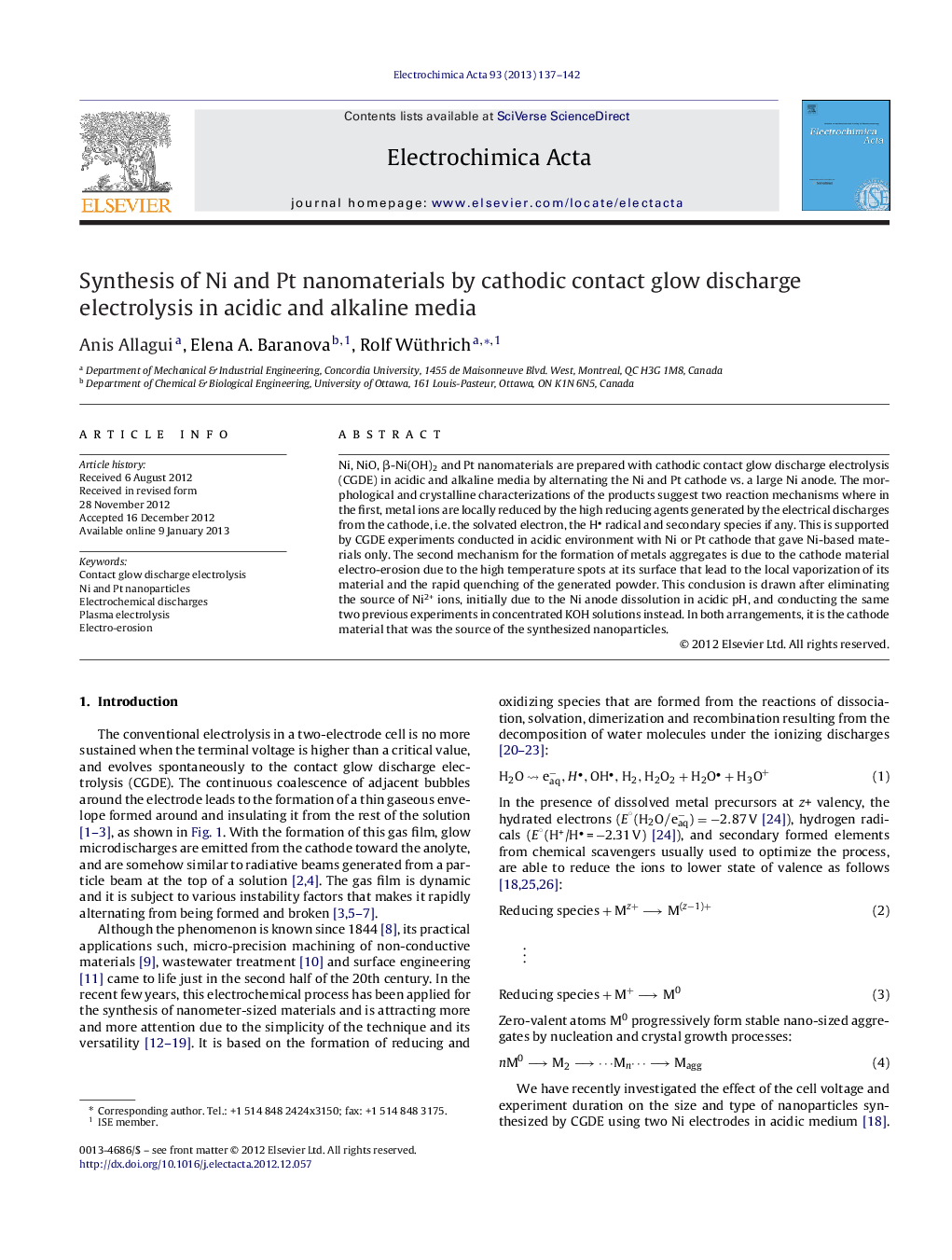 Synthesis of Ni and Pt nanomaterials by cathodic contact glow discharge electrolysis in acidic and alkaline media