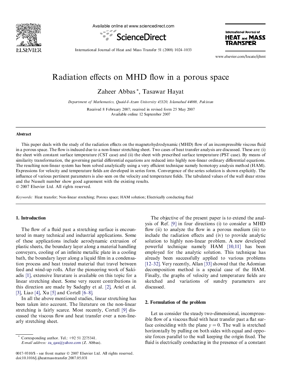 Radiation effects on MHD flow in a porous space