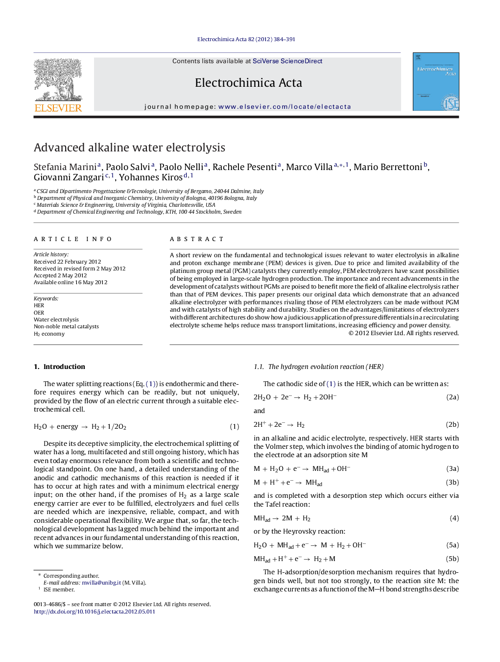 Advanced alkaline water electrolysis