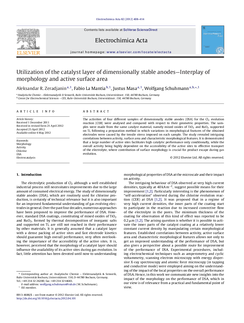 Utilization of the catalyst layer of dimensionally stable anodes-Interplay of morphology and active surface area