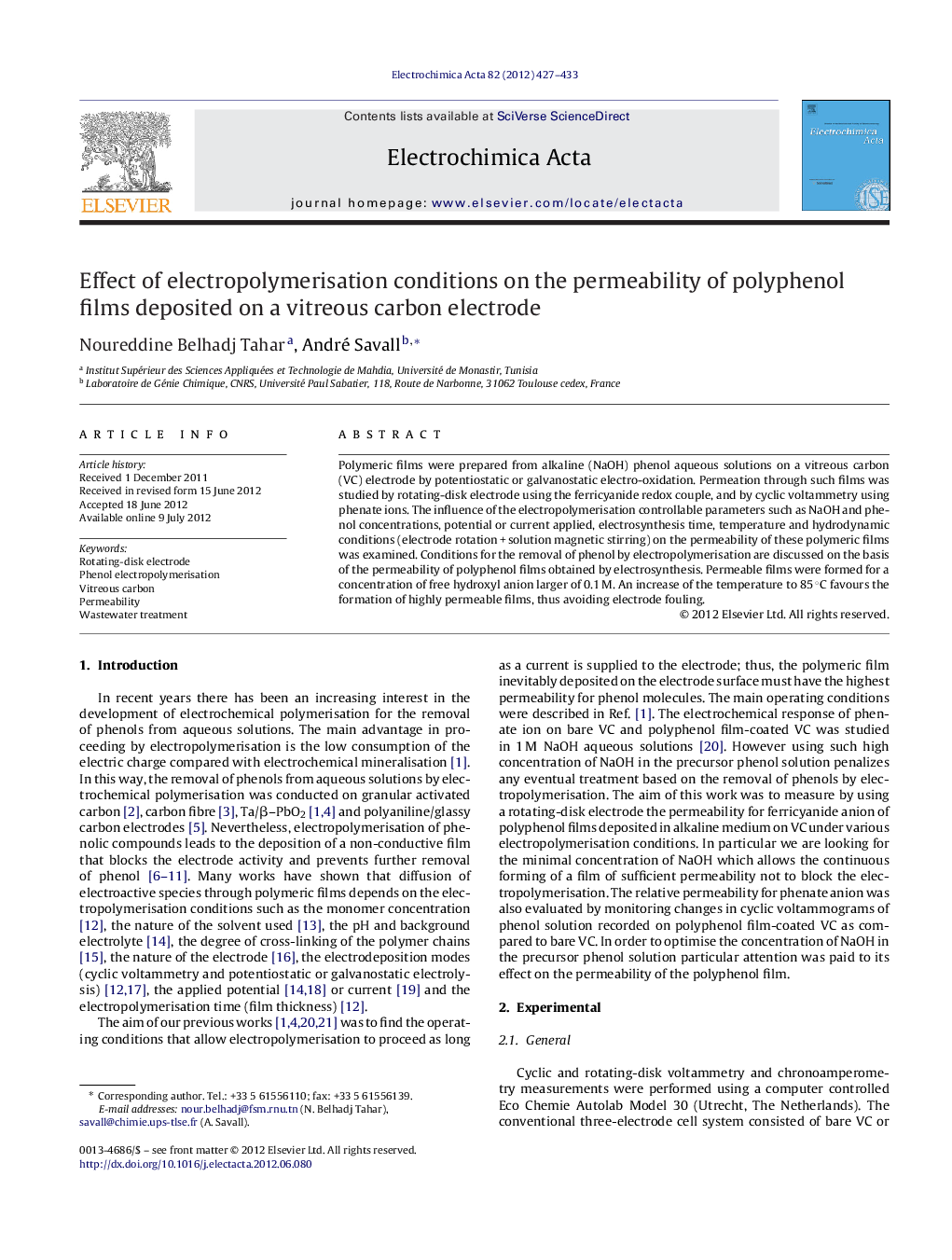 Effect of electropolymerisation conditions on the permeability of polyphenol films deposited on a vitreous carbon electrode