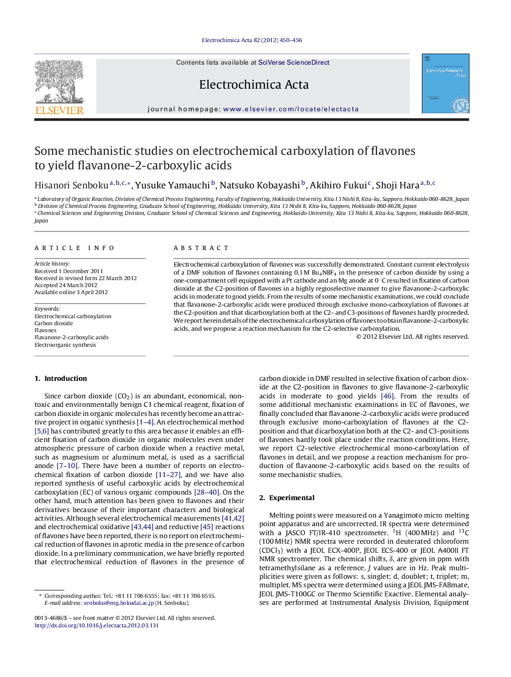 Some mechanistic studies on electrochemical carboxylation of flavones to yield flavanone-2-carboxylic acids