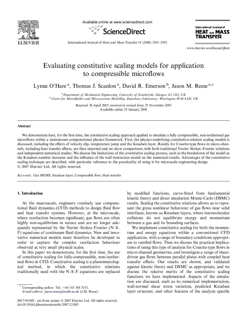 Evaluating constitutive scaling models for application to compressible microflows