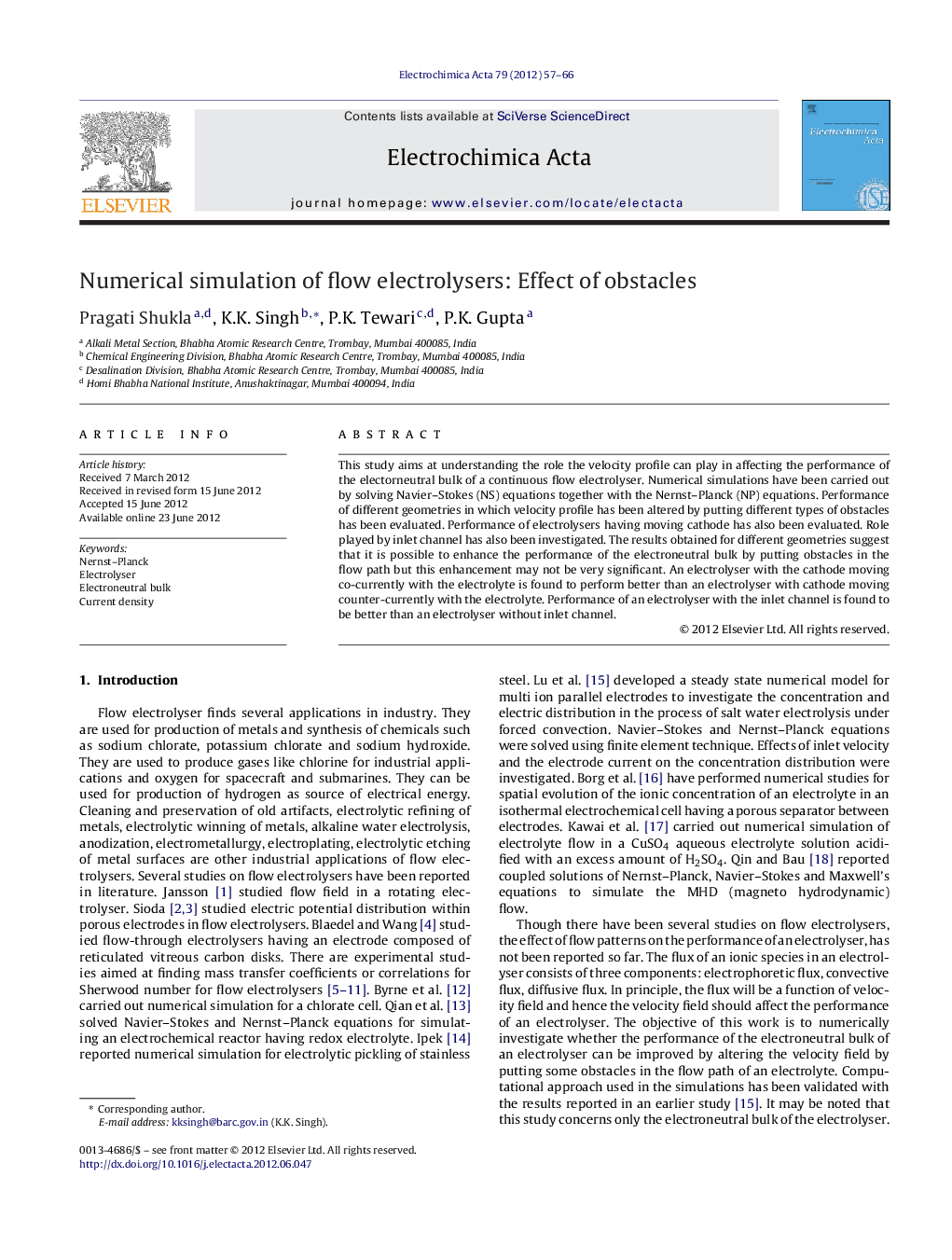 Numerical simulation of flow electrolysers: Effect of obstacles