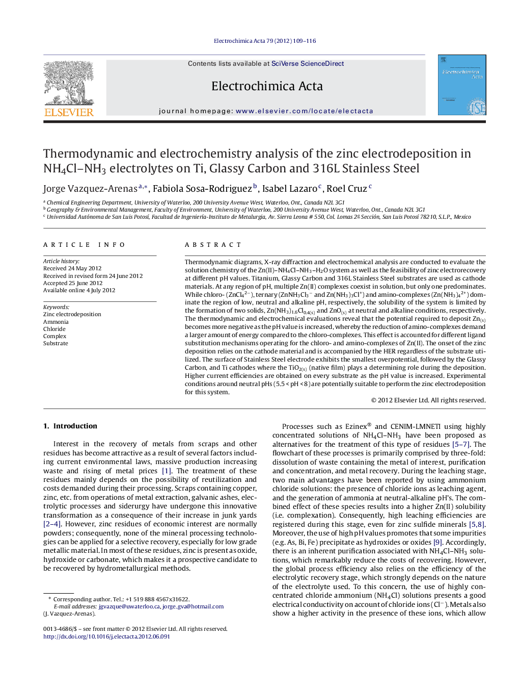 Thermodynamic and electrochemistry analysis of the zinc electrodeposition in NH4Cl-NH3 electrolytes on Ti, Glassy Carbon and 316L Stainless Steel