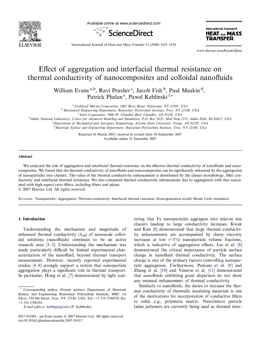 Effect of aggregation and interfacial thermal resistance on thermal conductivity of nanocomposites and colloidal nanofluids