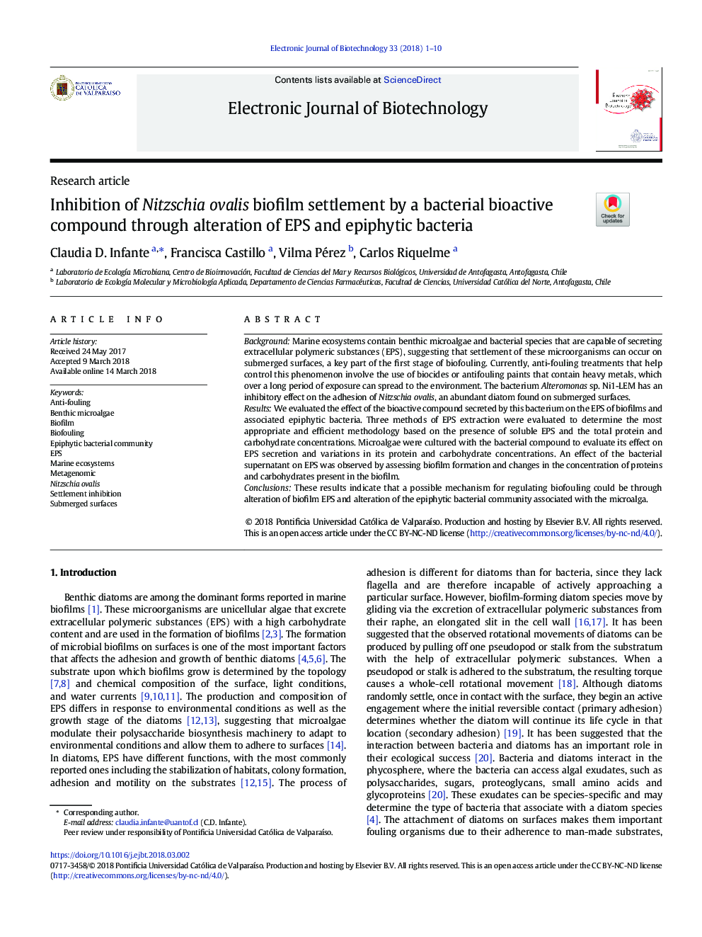 Inhibition of Nitzschia ovalis biofilm settlement by a bacterial bioactive compound through alteration of EPS and epiphytic bacteria