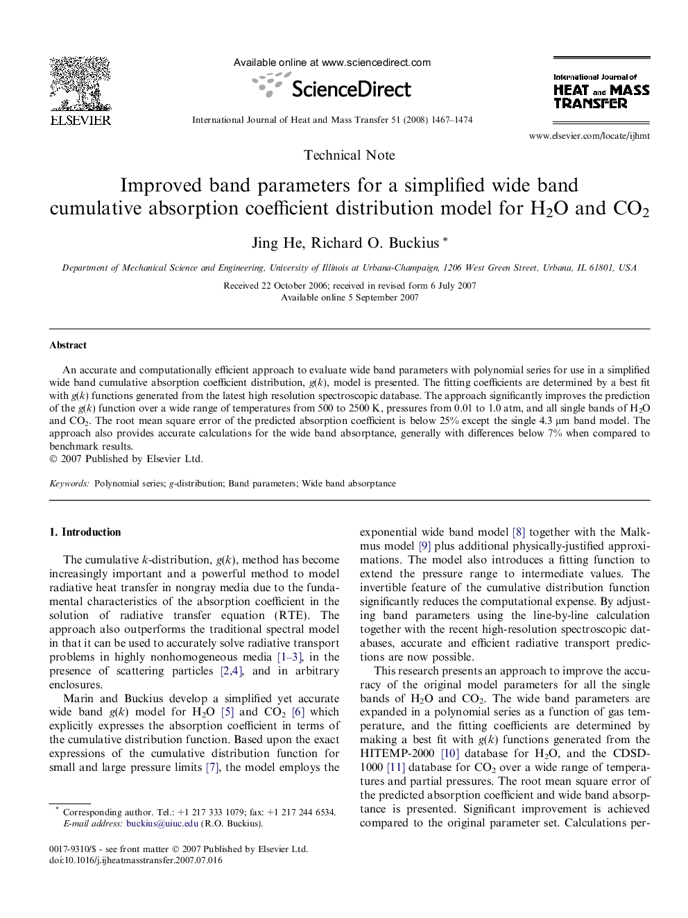 Improved band parameters for a simplified wide band cumulative absorption coefficient distribution model for H2O and CO2