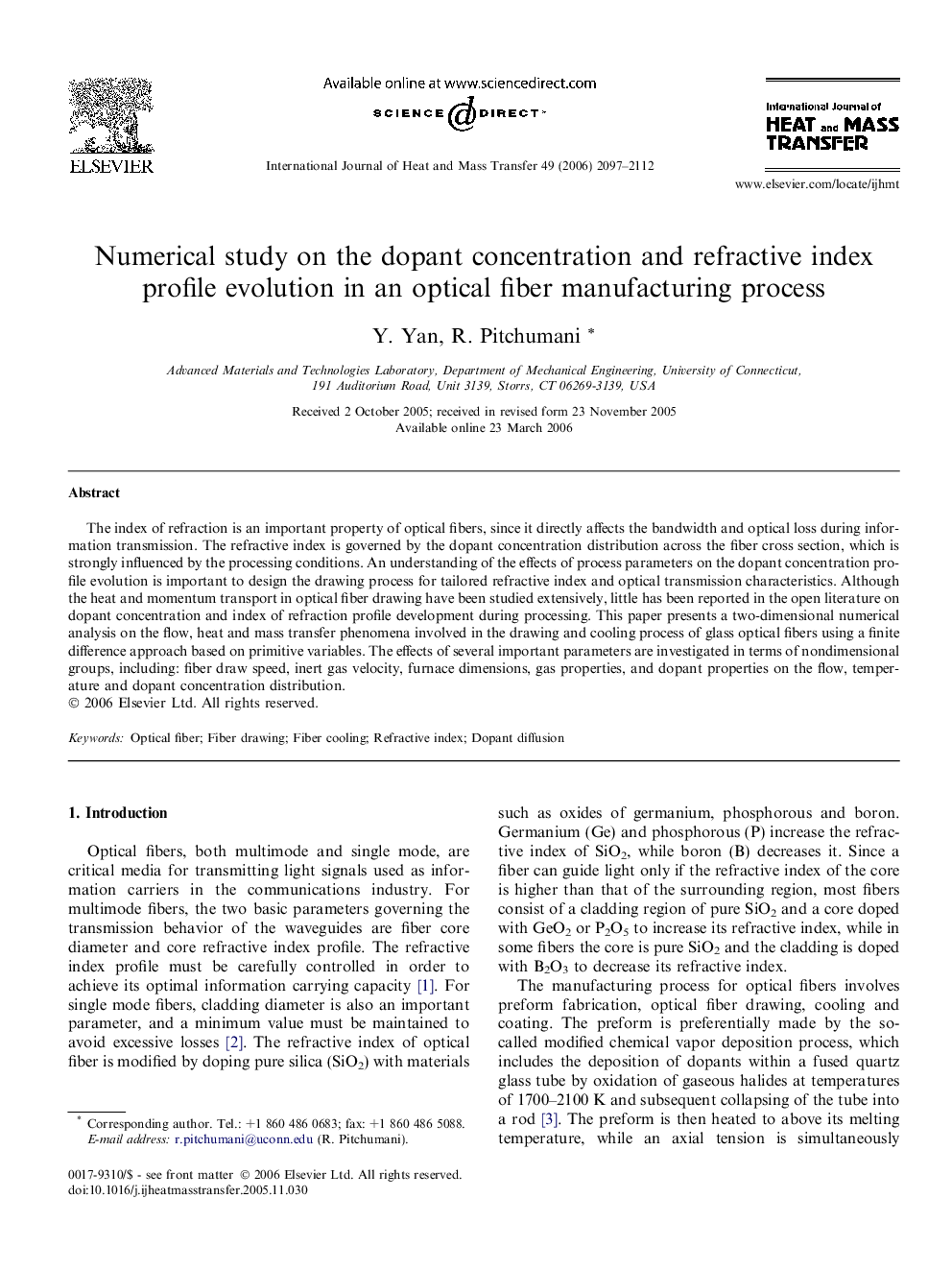 Numerical study on the dopant concentration and refractive index profile evolution in an optical fiber manufacturing process