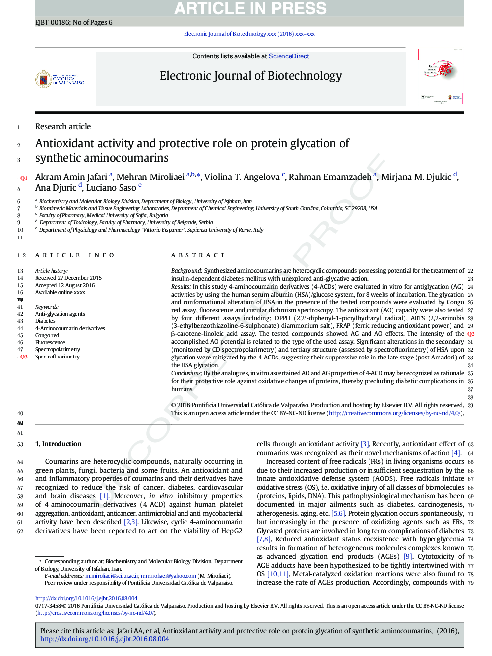 فعالیت آنتیاکسیدانی و نقش محافظتی در گلیکازی پروتئین آمینو کومارین مصنوعی 