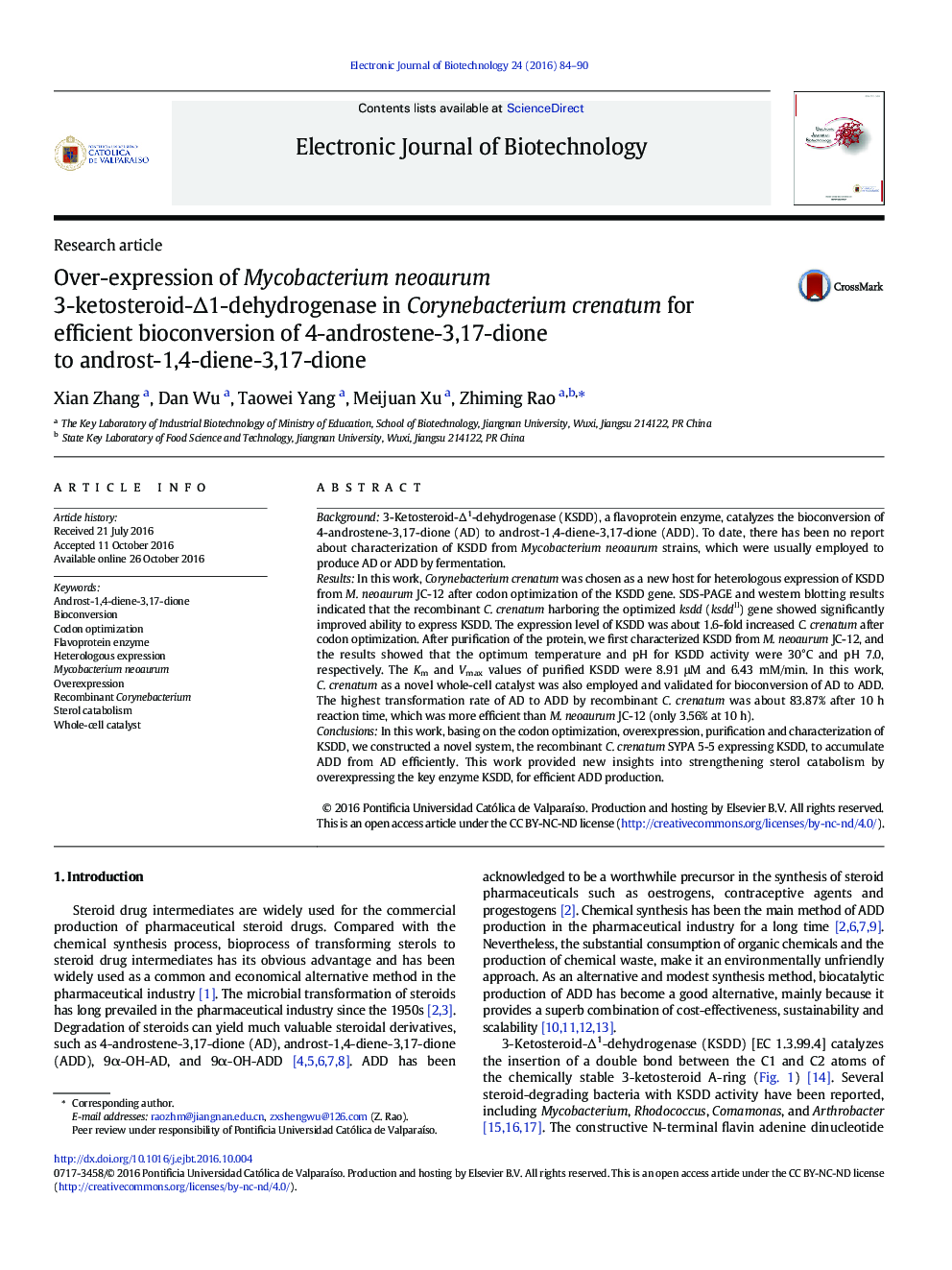 Over-expression of Mycobacterium neoaurum 3-ketosteroid-Î1-dehydrogenase in Corynebacterium crenatum for efficient bioconversion of 4-androstene-3,17-dione to androst-1,4-diene-3,17-dione