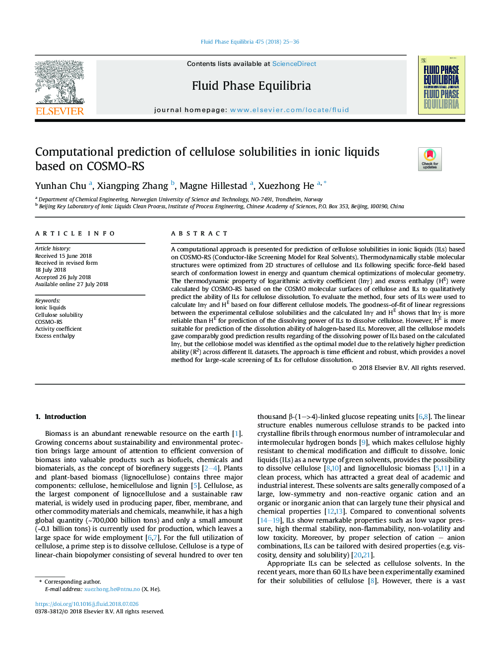 Computational prediction of cellulose solubilities in ionic liquids based on COSMO-RS