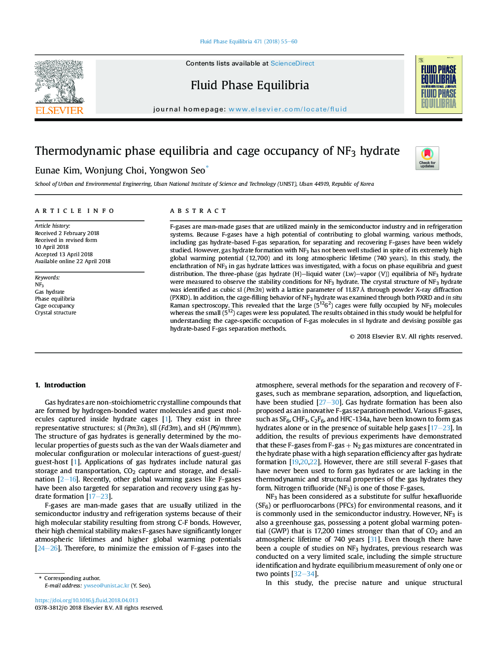 Thermodynamic phase equilibria and cage occupancy of NF3 hydrate