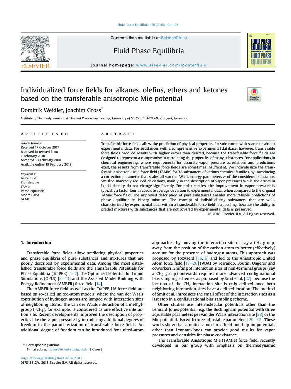 Individualized force fields for alkanes, olefins, ethers and ketones based on the transferable anisotropic Mie potential