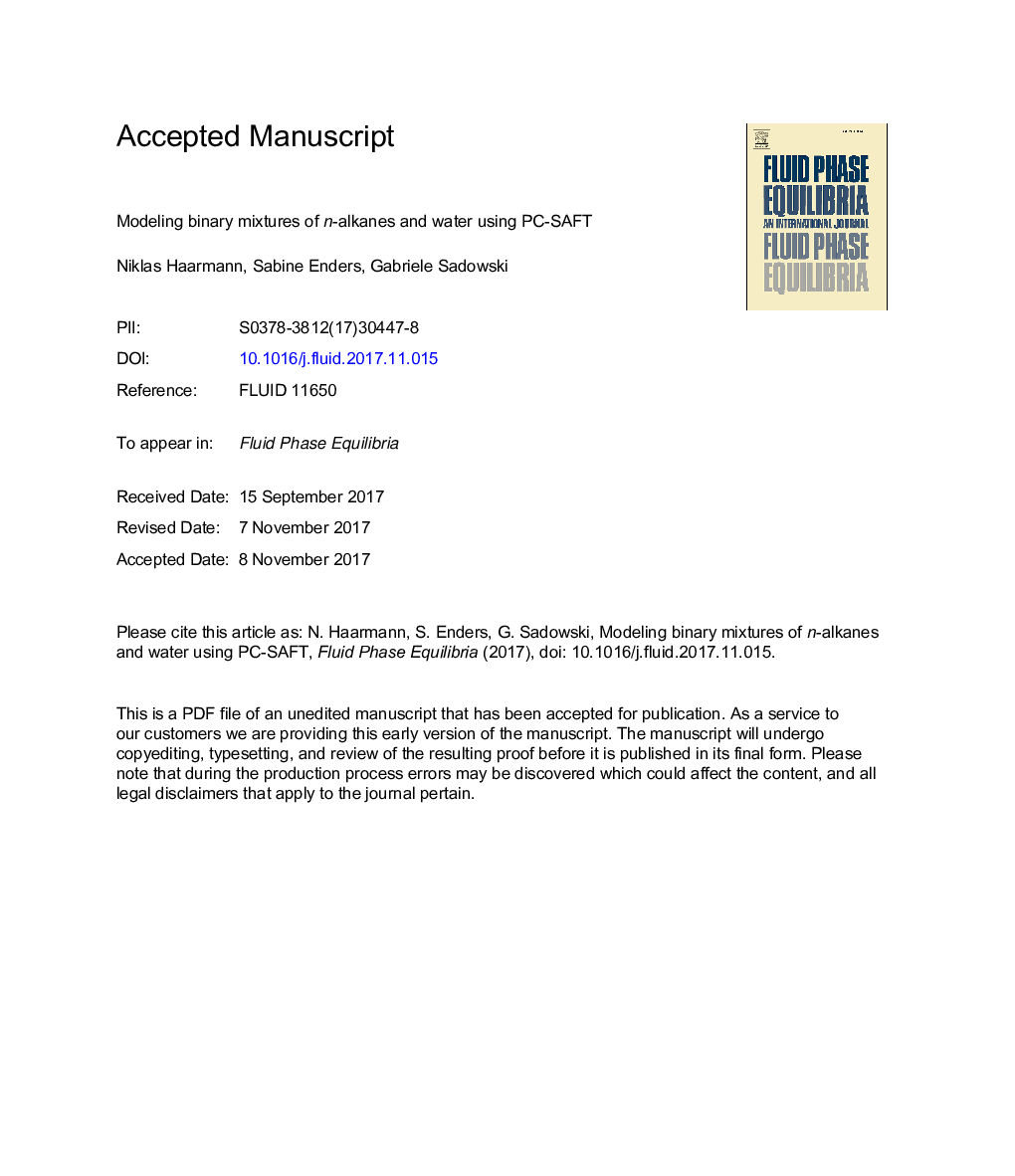 Modeling binary mixtures of n-alkanes and water using PC-SAFT