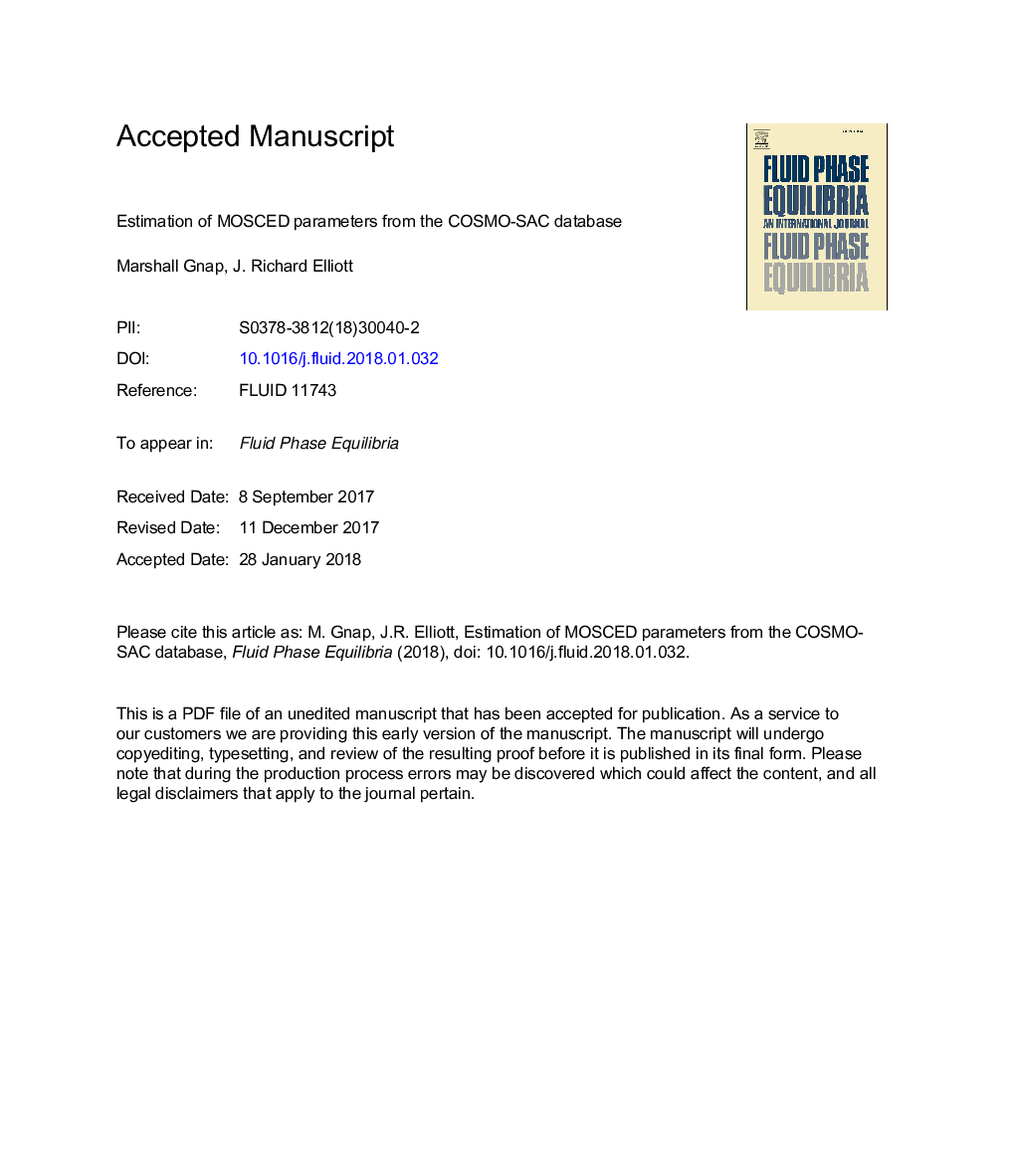 Estimation of MOSCED parameters from the COSMO-SAC database