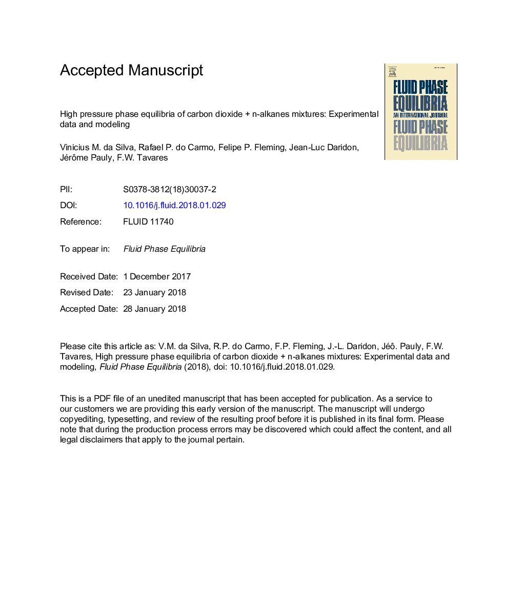 عکس صفحه اول مقاله: High pressure phase equilibria of carbon dioxide + n-alkanes mixtures: Experimental data and modeling High pressure phase equilibria of carbon dioxide + n-alkanes mixtures: Experimental data and modeling