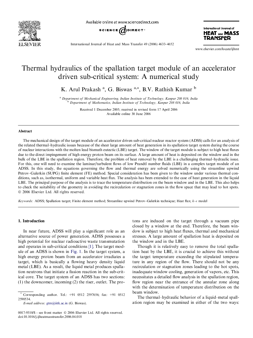 Thermal hydraulics of the spallation target module of an accelerator driven sub-critical system: A numerical study