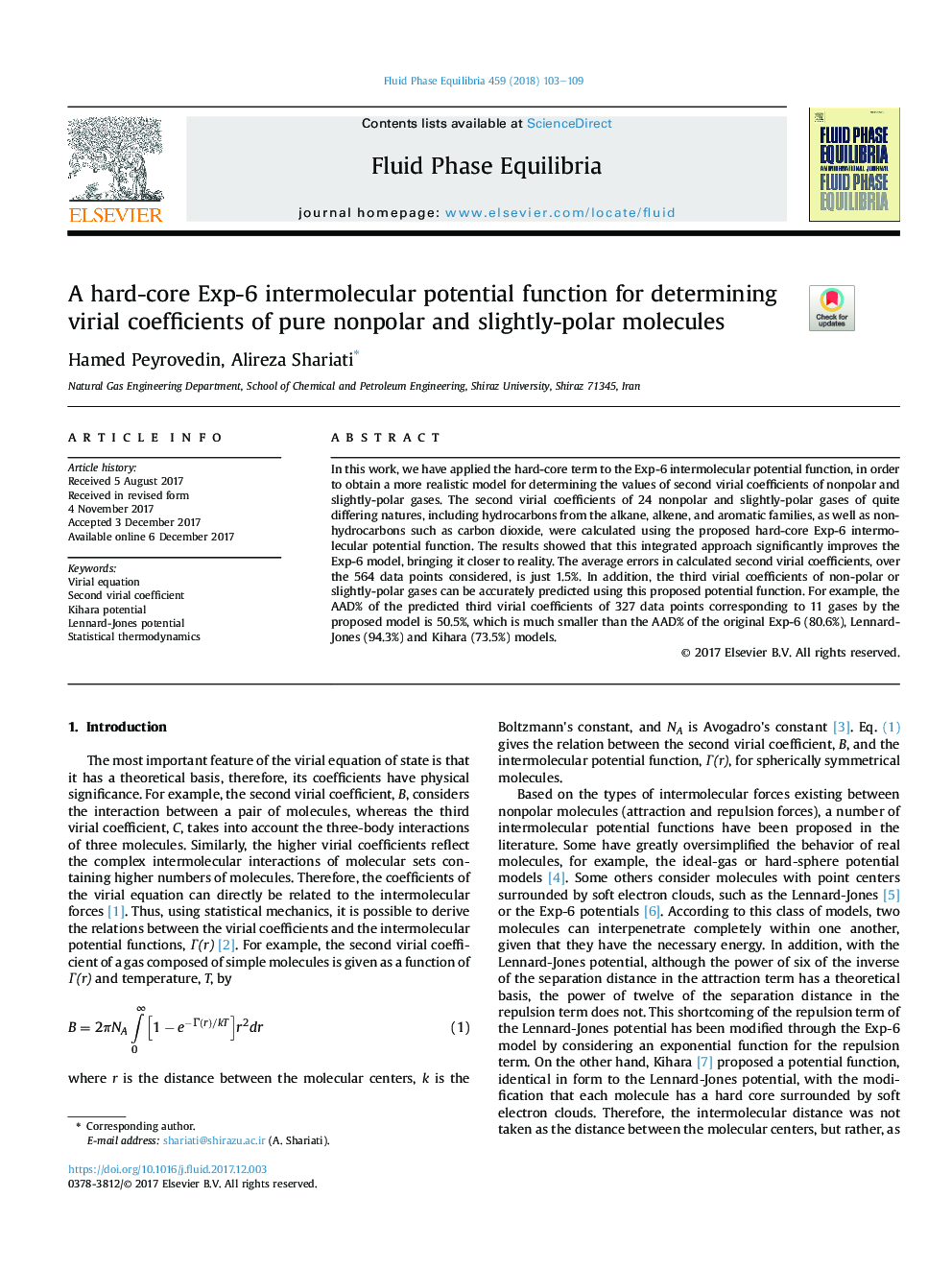 A hard-core Exp-6 intermolecular potential function for determining virial coefficients of pure nonpolar and slightly-polar molecules