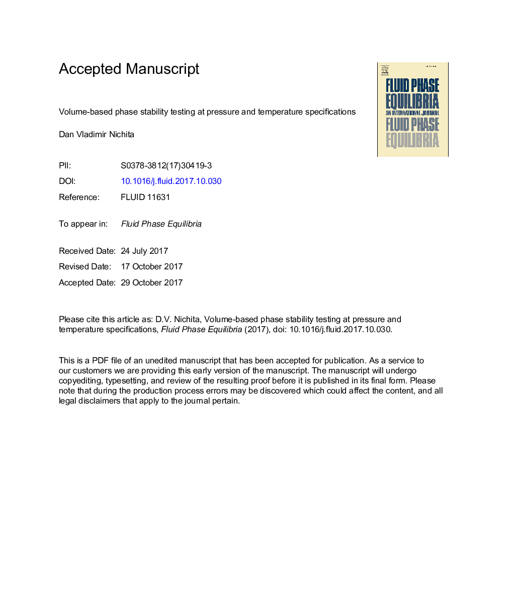 Volume-based phase stability testing at pressure and temperature specifications