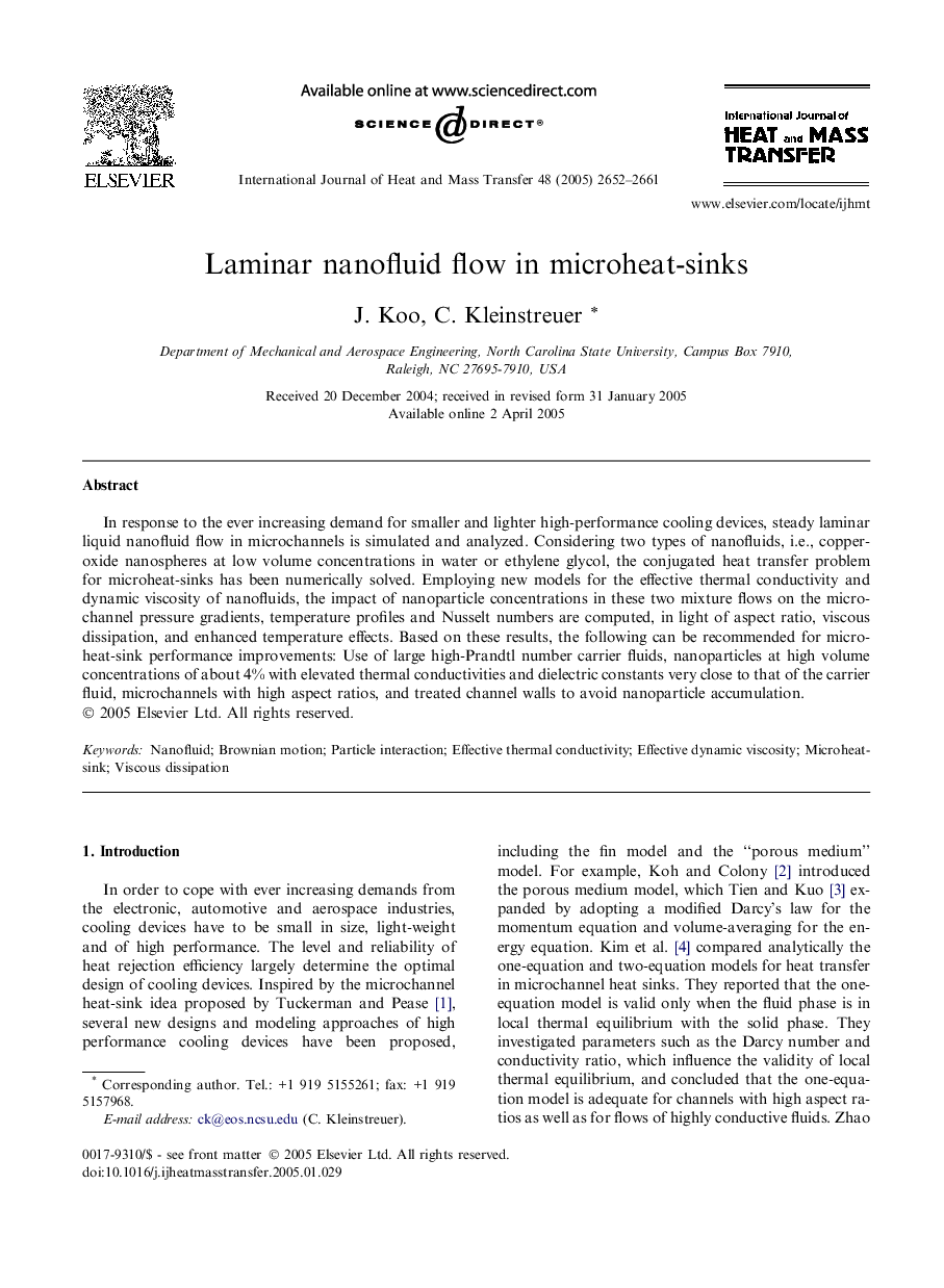 Laminar nanofluid flow in microheat-sinks