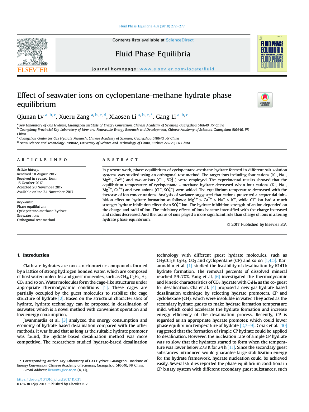 Effect of seawater ions on cyclopentane-methane hydrate phase equilibrium