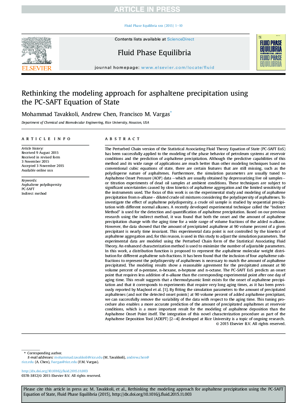 Rethinking the modeling approach for asphaltene precipitation using the PC-SAFT Equation of State