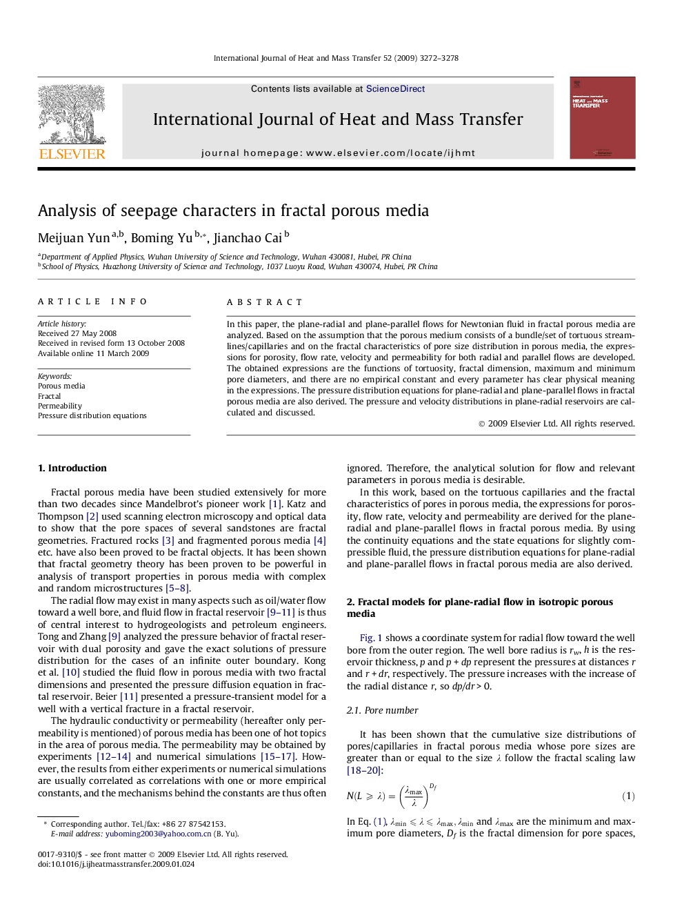 Analysis of seepage characters in fractal porous media