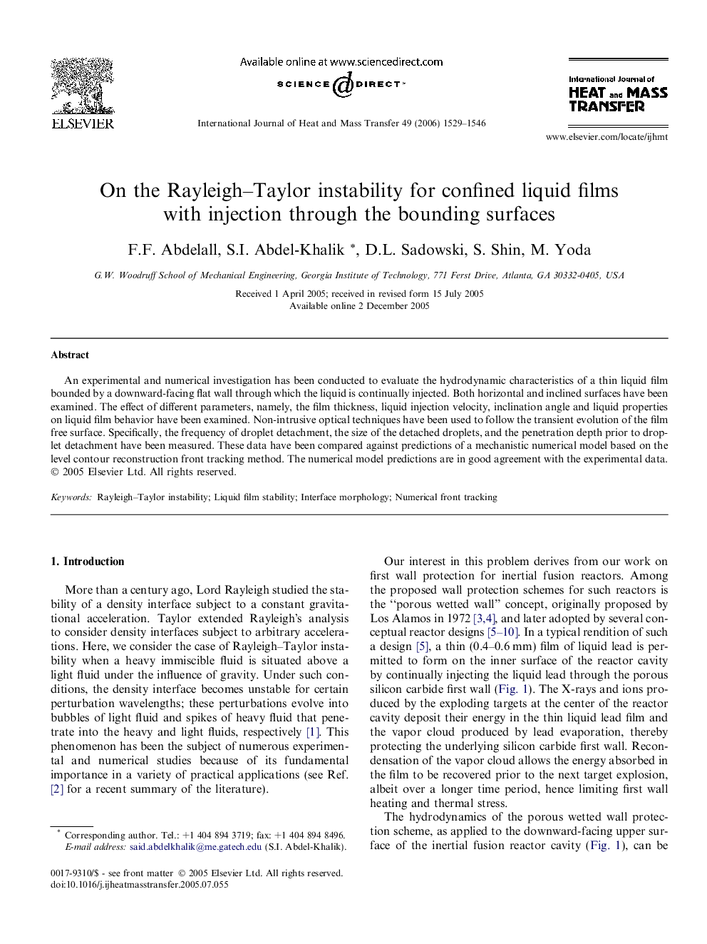 On the Rayleigh–Taylor instability for confined liquid films with injection through the bounding surfaces