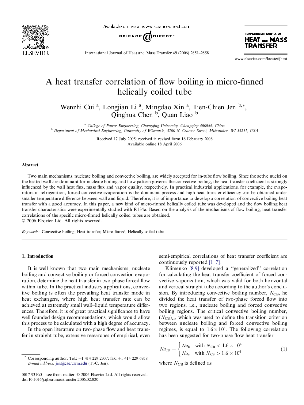 A heat transfer correlation of flow boiling in micro-finned helically coiled tube