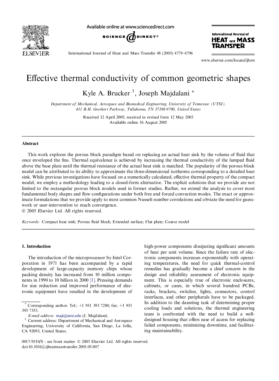 Effective thermal conductivity of common geometric shapes