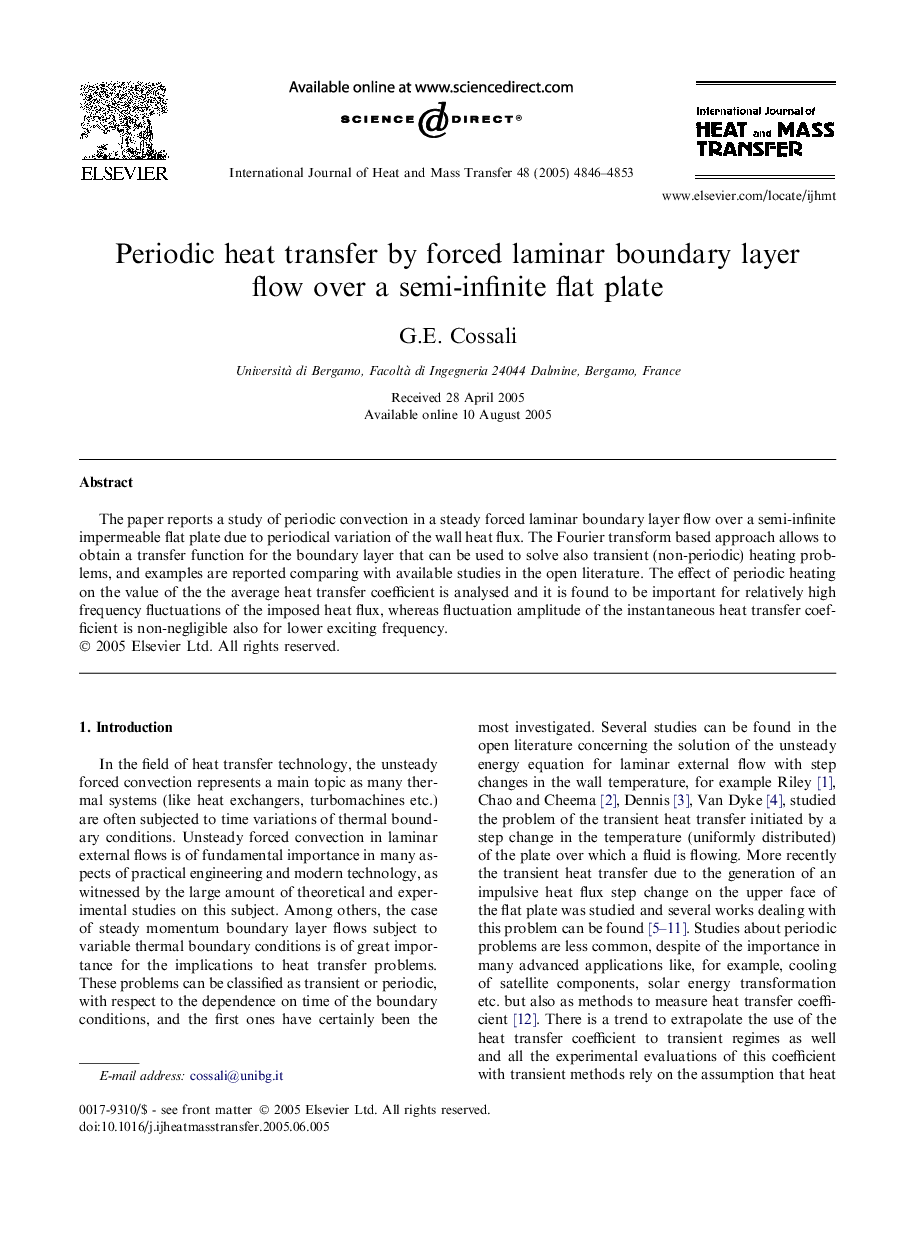 Periodic heat transfer by forced laminar boundary layer flow over a semi-infinite flat plate