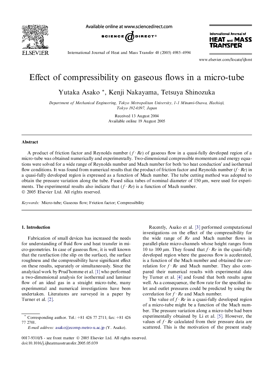 Effect of compressibility on gaseous flows in a micro-tube