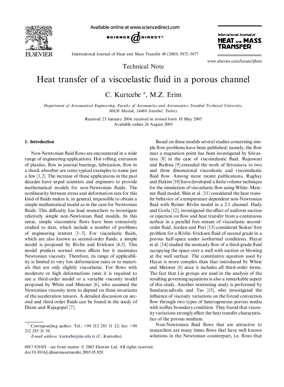 Heat transfer of a viscoelastic fluid in a porous channel