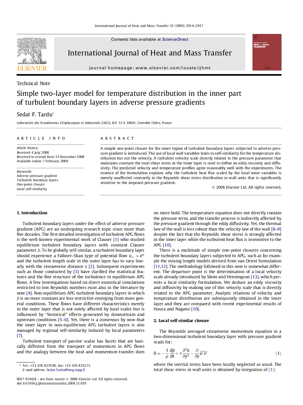 Simple two-layer model for temperature distribution in the inner part of turbulent boundary layers in adverse pressure gradients