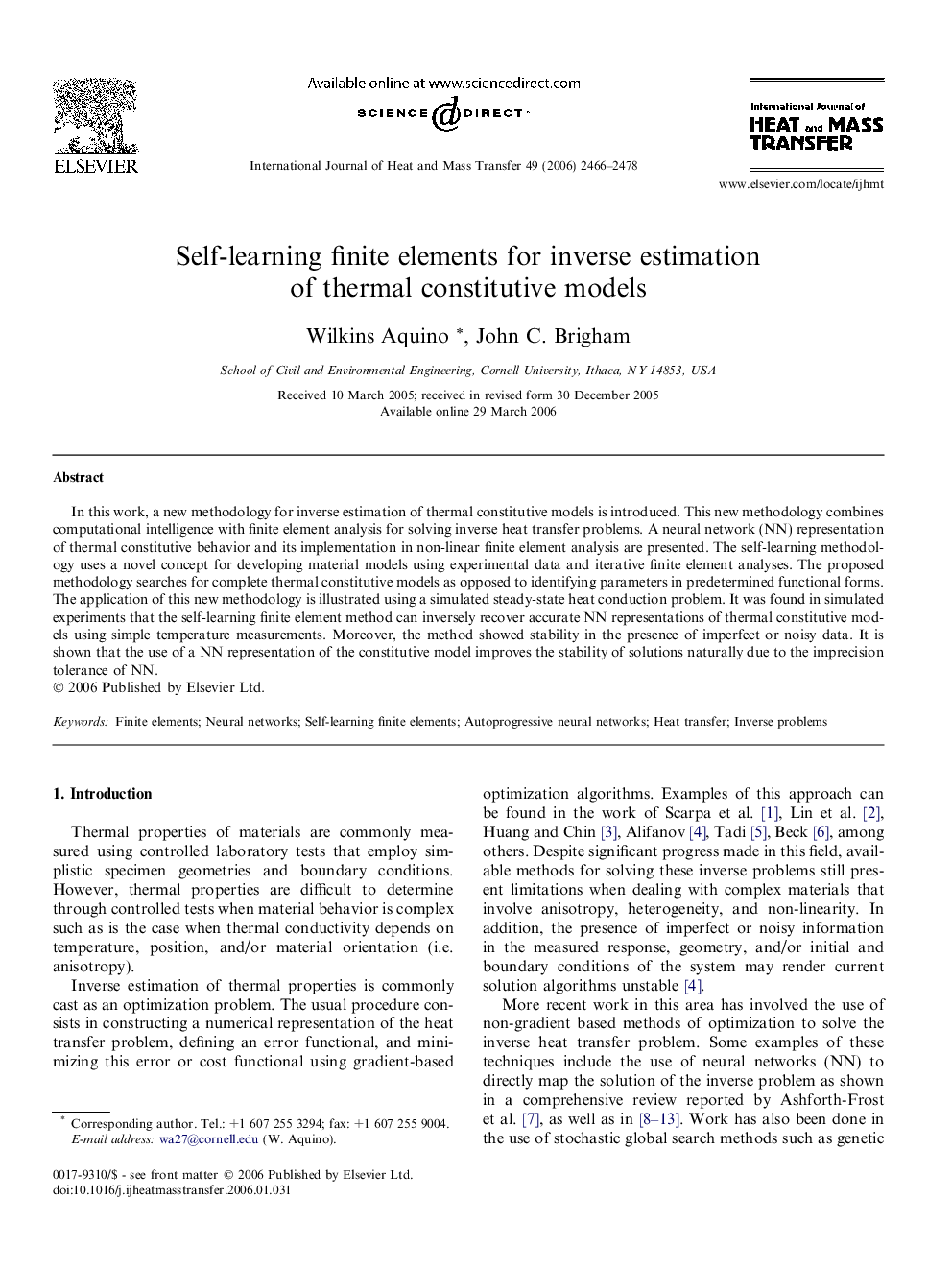 Self-learning finite elements for inverse estimation of thermal constitutive models