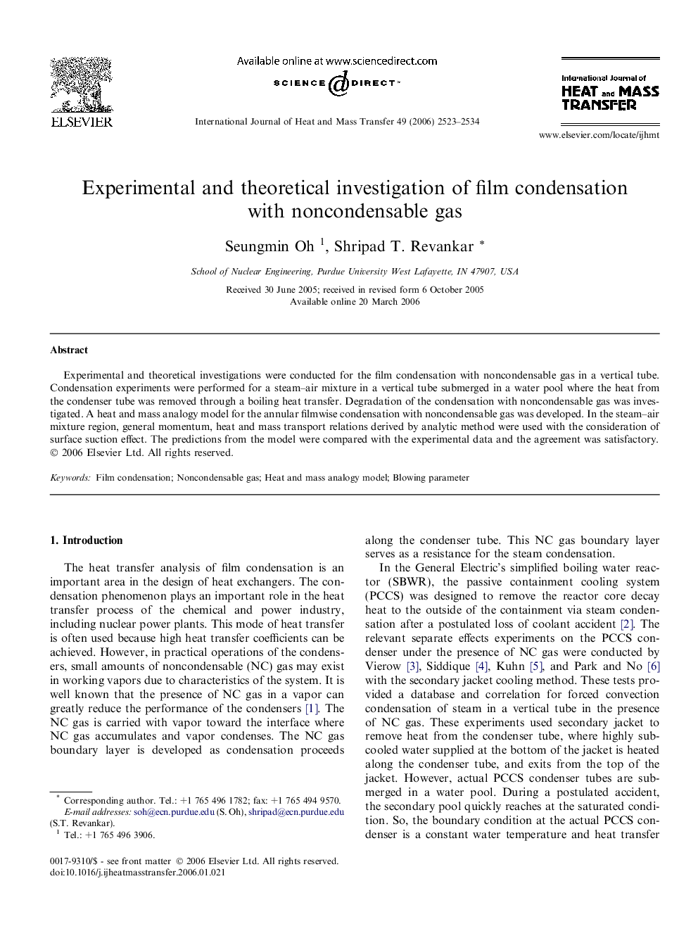 Experimental and theoretical investigation of film condensation with noncondensable gas