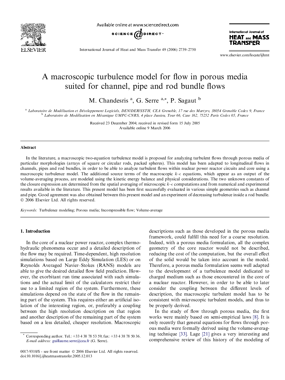 A macroscopic turbulence model for flow in porous media suited for channel, pipe and rod bundle flows