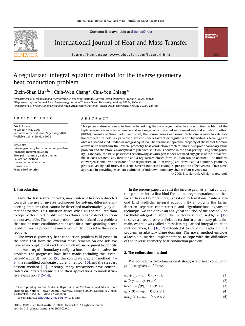 A regularized integral equation method for the inverse geometry heat conduction problem