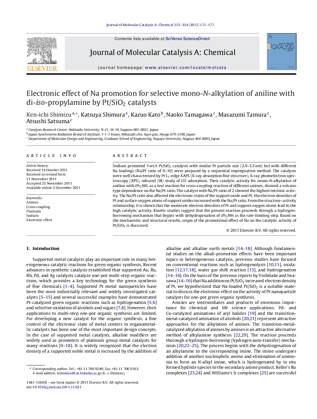 Electronic effect of Na promotion for selective mono-N-alkylation of aniline with di-iso-propylamine by Pt/SiO2 catalysts