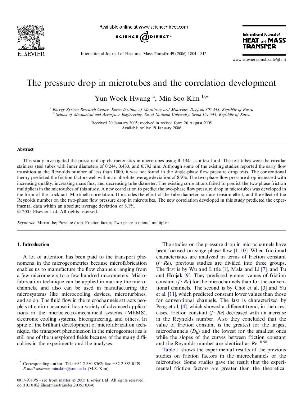 The pressure drop in microtubes and the correlation development